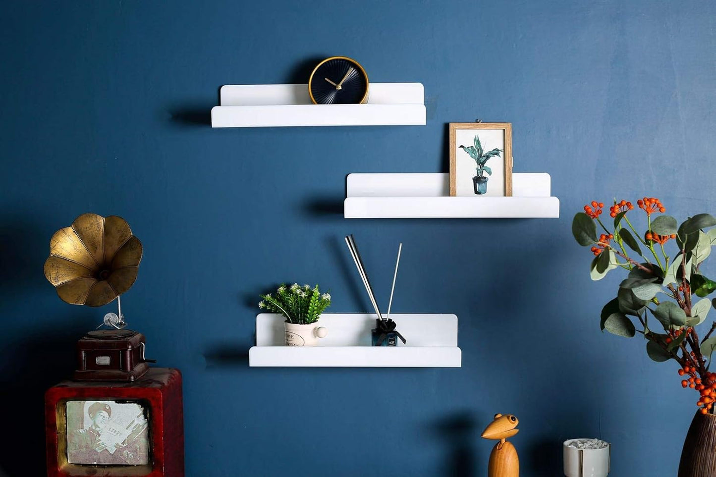 IEEK 6 PCS White Acrylic Floating Shelves Display Ledge,Wall Mounted Nursery Kids Bookshelf,15 Inch Bathroom Wall Shelf and Storage Rack,5mm Thick U Shelf