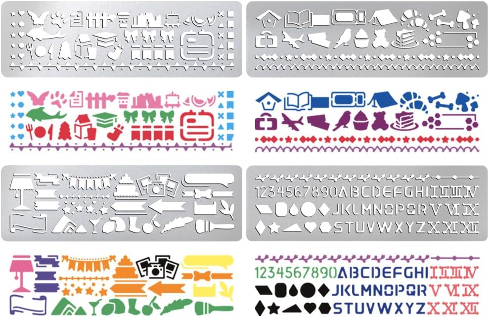 UNICRAFTALE 4Pcs Metal Stencils for Wood Burning Mixed Patterns Stencils Stainless Steel Reusable Templates Alphabet and Number Bookmark Ruler School Supplies for DIY Engraving Painting Scrapbooking