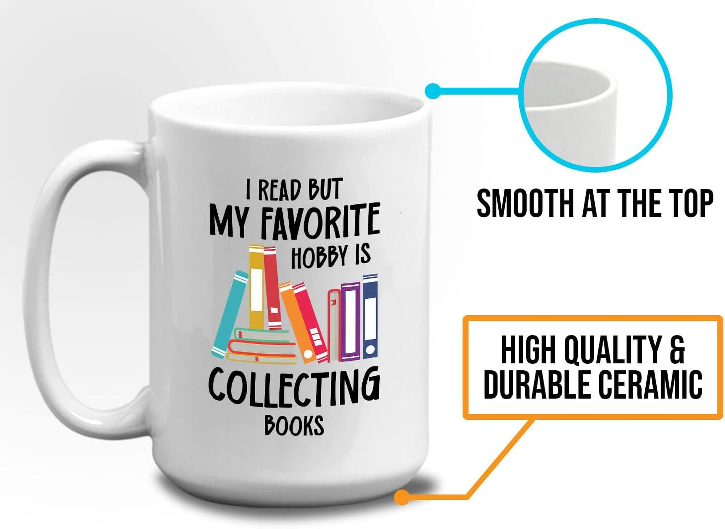 Bubble Hugs Book Lover Coffee Mug 15oz White - Favorite Hobby Collecting Books - Reading Book Collector Reader Stack of Books Lover Bookish Novelist Librarian Writer