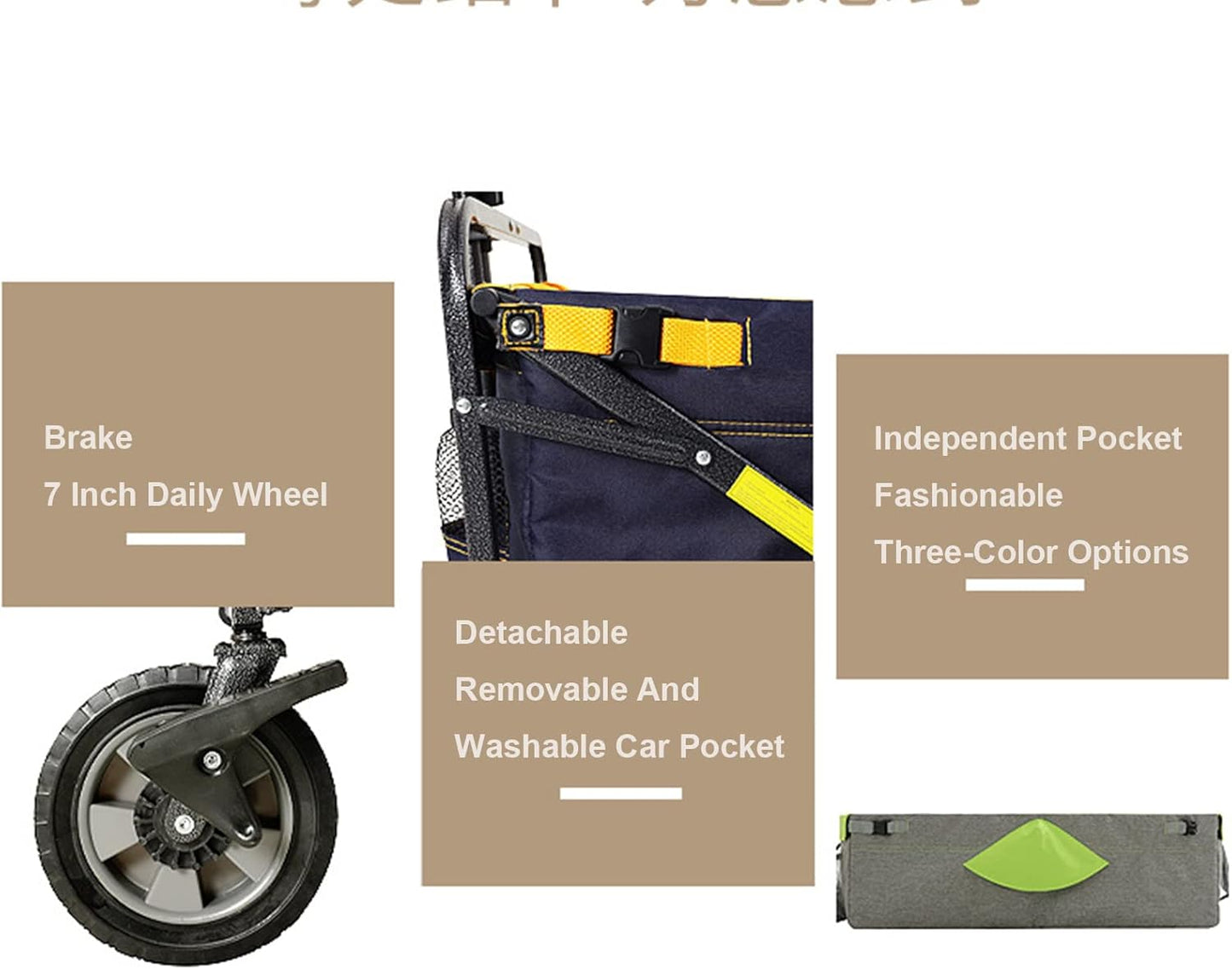 Foldable Outdoor Cart Rubber Wheels Heavy Duty Utility Wagon Camping Picnic Garden Grocery Trolley with Removable Fabric and Brake