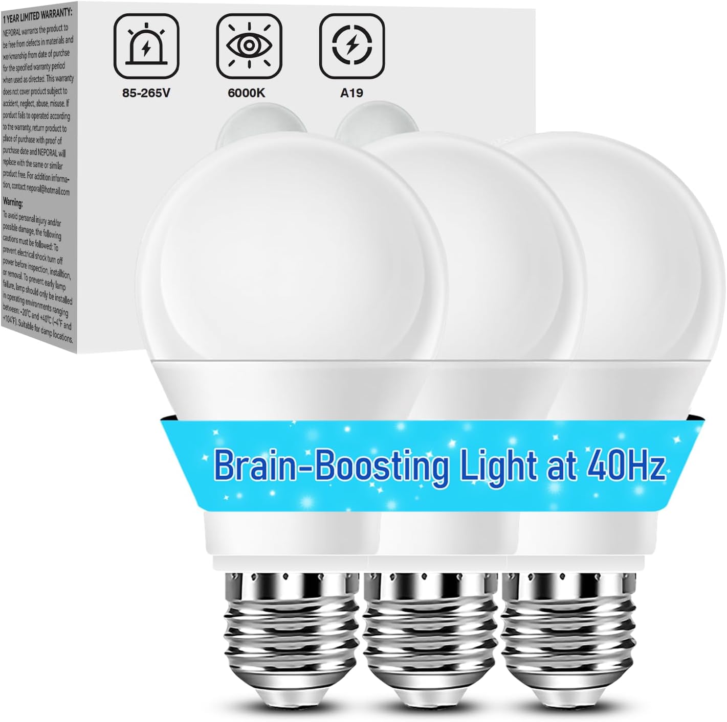 40Hz Therapy Light Bulb – Improve Focus, Memory & Mood for Seniors – Easy to Use | 85–265V Wide Voltage | E26 Base| 6000K Daylight | No Headache | Easy Daily Use