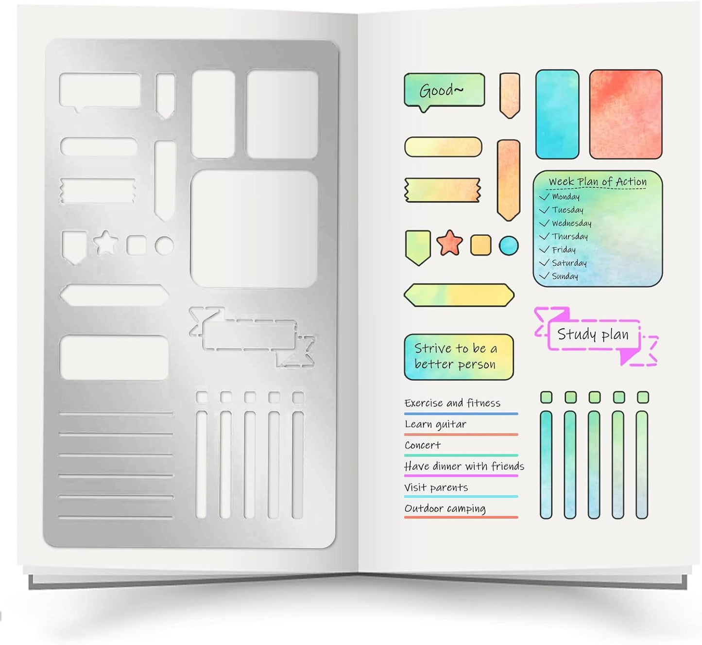 INFUNLY Bookmark Metal Journal Stencil Planner Stencils 4X7 Inches Stainless Steel Painting Stencils Kit Metal Frame Drawing Stencil Templates for DIY Engraving Painting Scrapbooking