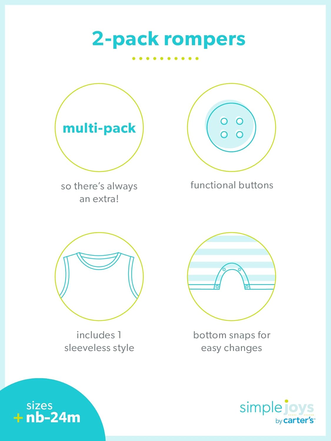 Simple Joys by Carter's Baby Boys' Button Rompers, Pack of 2
