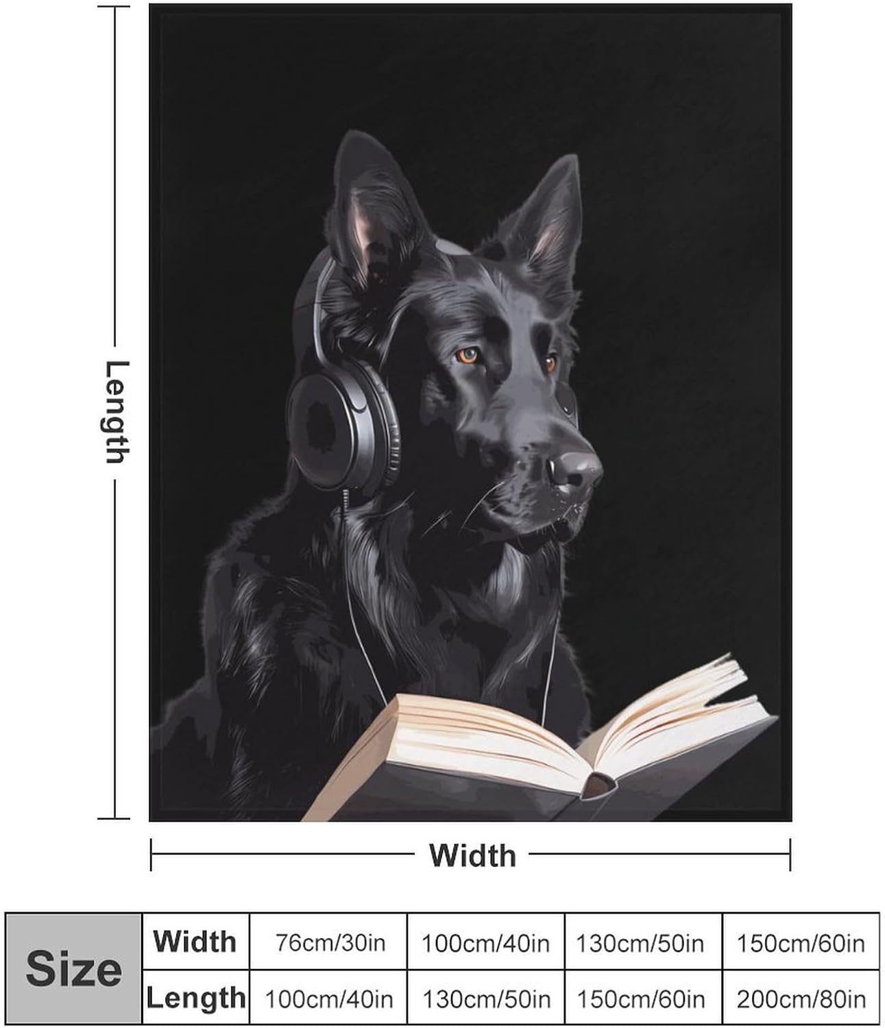 German Shepherd Wearing Headphones Reading Soft Throw Blanket Flannel Warm Lightweight Cozy Plush Blanket for Couch Sofa Bedroom Travel
