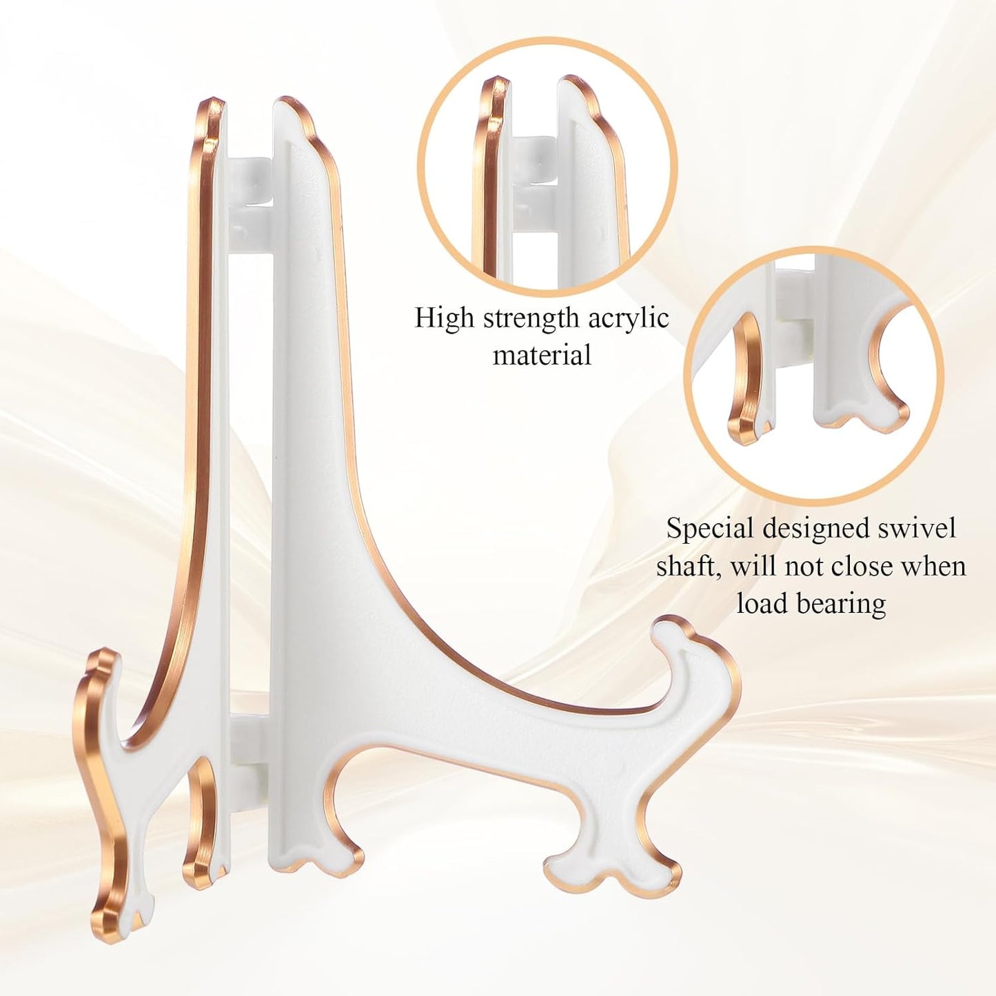 Boao 24 Pcs Acrylic Easel Plate Stands for Display Picture Frame White Gold Easel Holders Photo Card Magazine Book Cd Phone at Weddings Home Decoration(4 Inch)