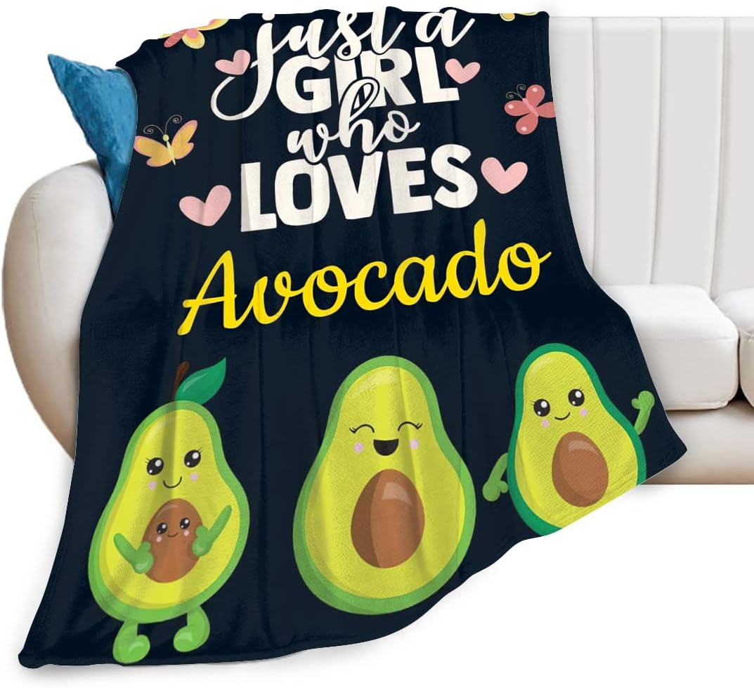 Just A Girl Who Loves Avocado Throw Blanket Food Avocados Throws Super Soft Warm Fleece Lightweight Flannel Blankets Cozy Fuzzy Plush Stuff Bedding Blankets Gifts for Girls Women Couch Sofa 40"x50"