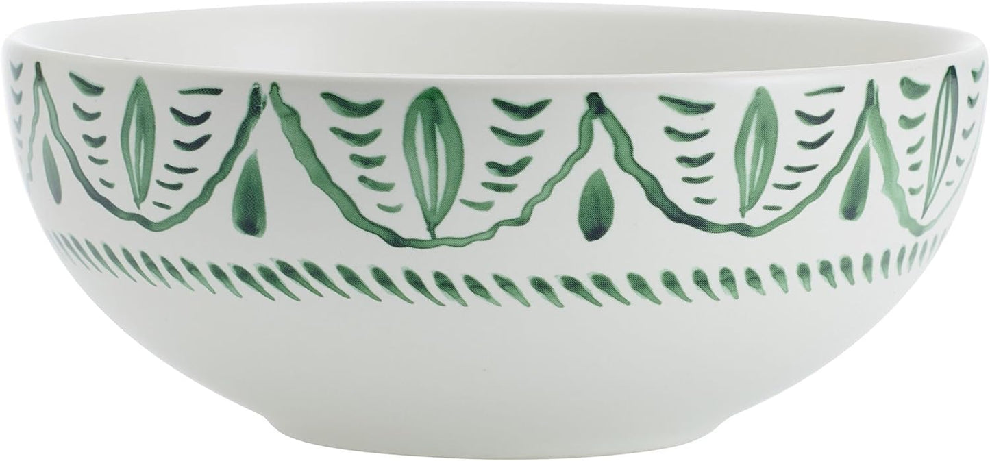 Fitz and Floyd Sicily Green 12-Piece Dinnerware Set - Stoneware Plates and Bowls Set for 4, Floral Green and White Dish Set, Microwave and Dishwasher Safe