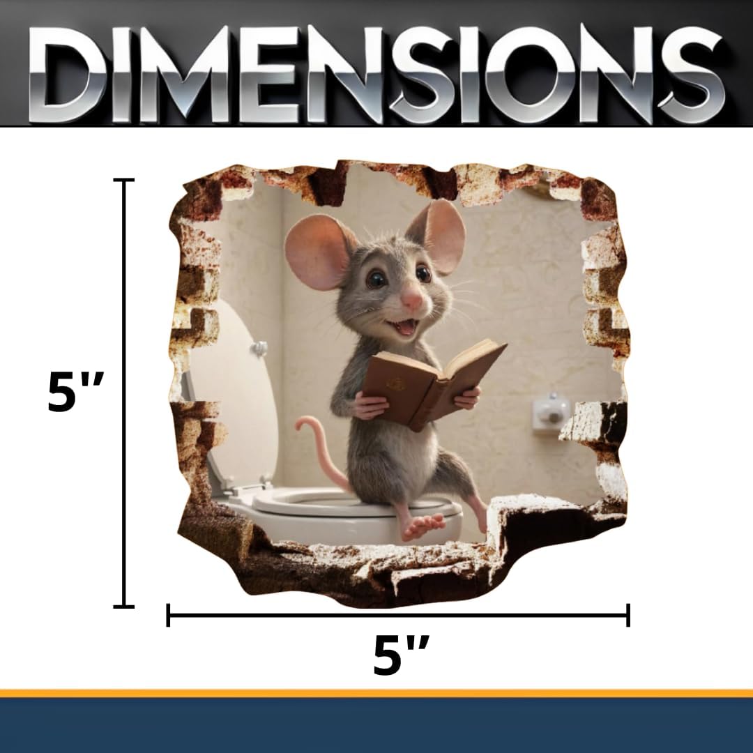 Mouse on Toilet Novelty 3D Wall Decal Sticker, Size 5 inches