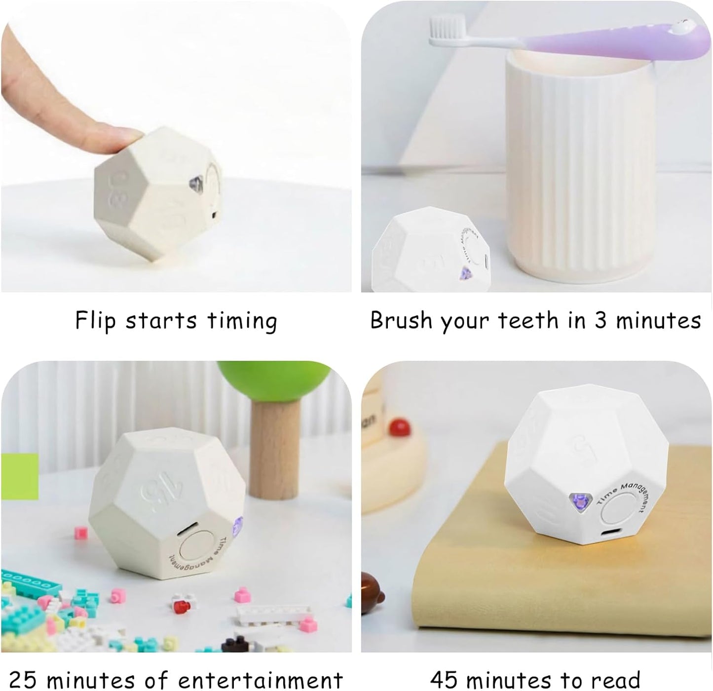 Mini Cube Timer - Rechargeable Pomodoro Timer with 11 Preset Times, Sound/Vibrate/Light Alarm for Work, Study & Cooking