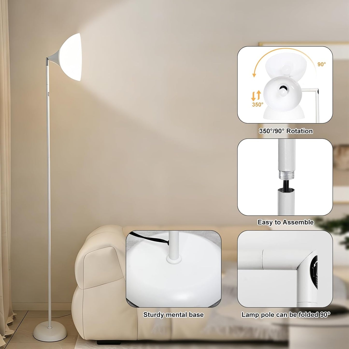 Flexible 90-Degree Foldable Floor Lamp - Remote Control, Stepless Color Temp & Brightness, Space-Saving Adjustable Standing Light for Bedroom, Office, Living Room & Study White