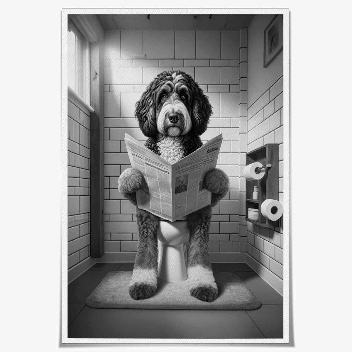Funny Springer Spaniel Toilet Reading Newspaper Canvas Print Funny Animal Artwork Prints Aesthetic Posters Home Decor Bathroom Art Wall Decor Unframed12x18inch