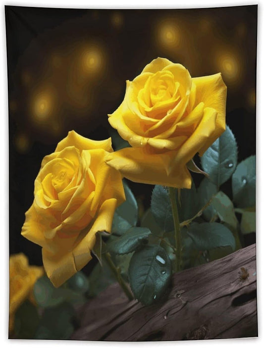 FodPand Beautiful Yellow Roses Tapestry Anti-fading Wall Tapestry with Installation Kit Backdrop Banner Multipurpose Aesthetic Tapestries Boho Wall Art Hanging Decorative Blanket 60"x80"
