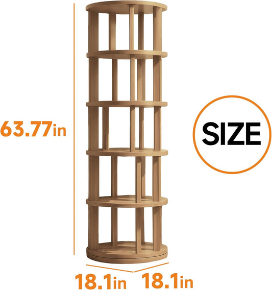 Rotating Bookshelf Tower, Wooden, 5 Tier Vertical Rotate Turning Spiral Corner Organizer, 360° Rotating Book Tower, Ideal for Small Spaces, Living Rooms, Bedrooms (Natural, 5 Tier)