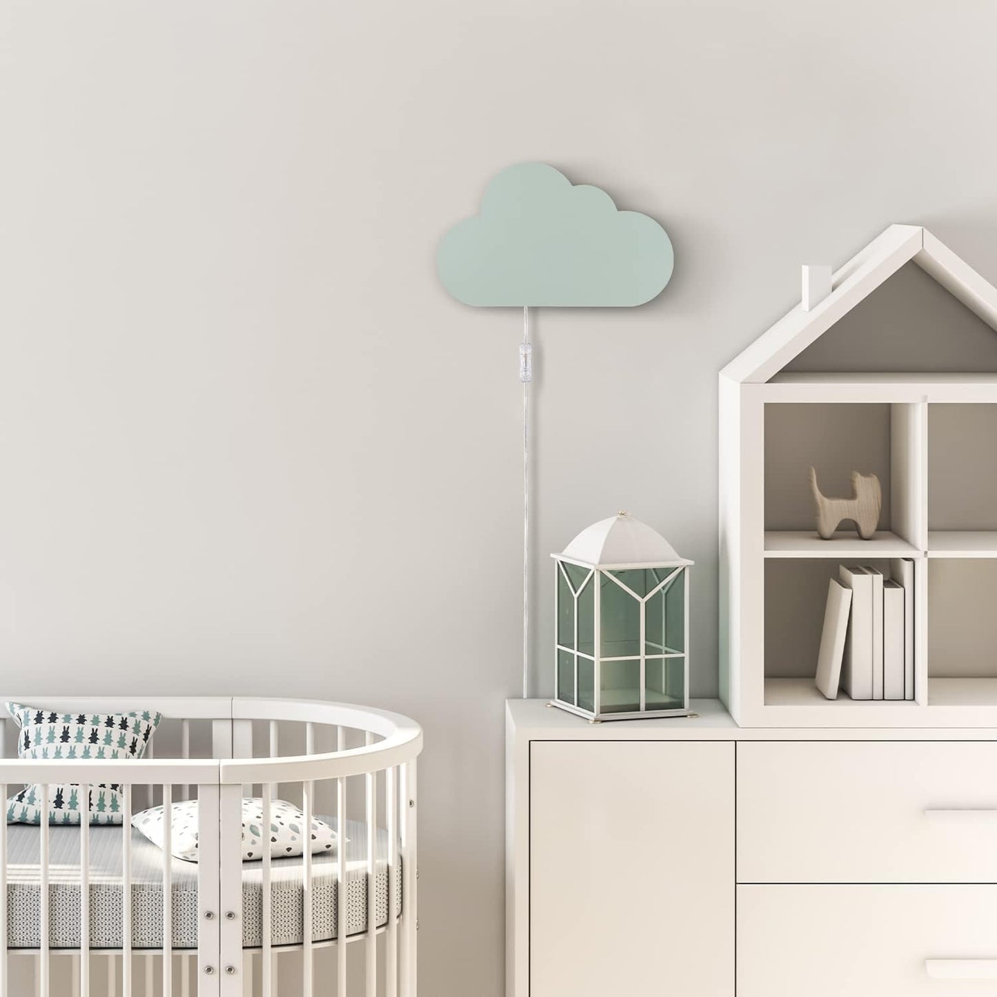 Globe Electric Nimbus 1-Light Floating Cloud Plug-in Wall Sconce, Matte Mint, 6ft Clear Cord, Inline On/Off Rocker Switch, Bulb Not Included