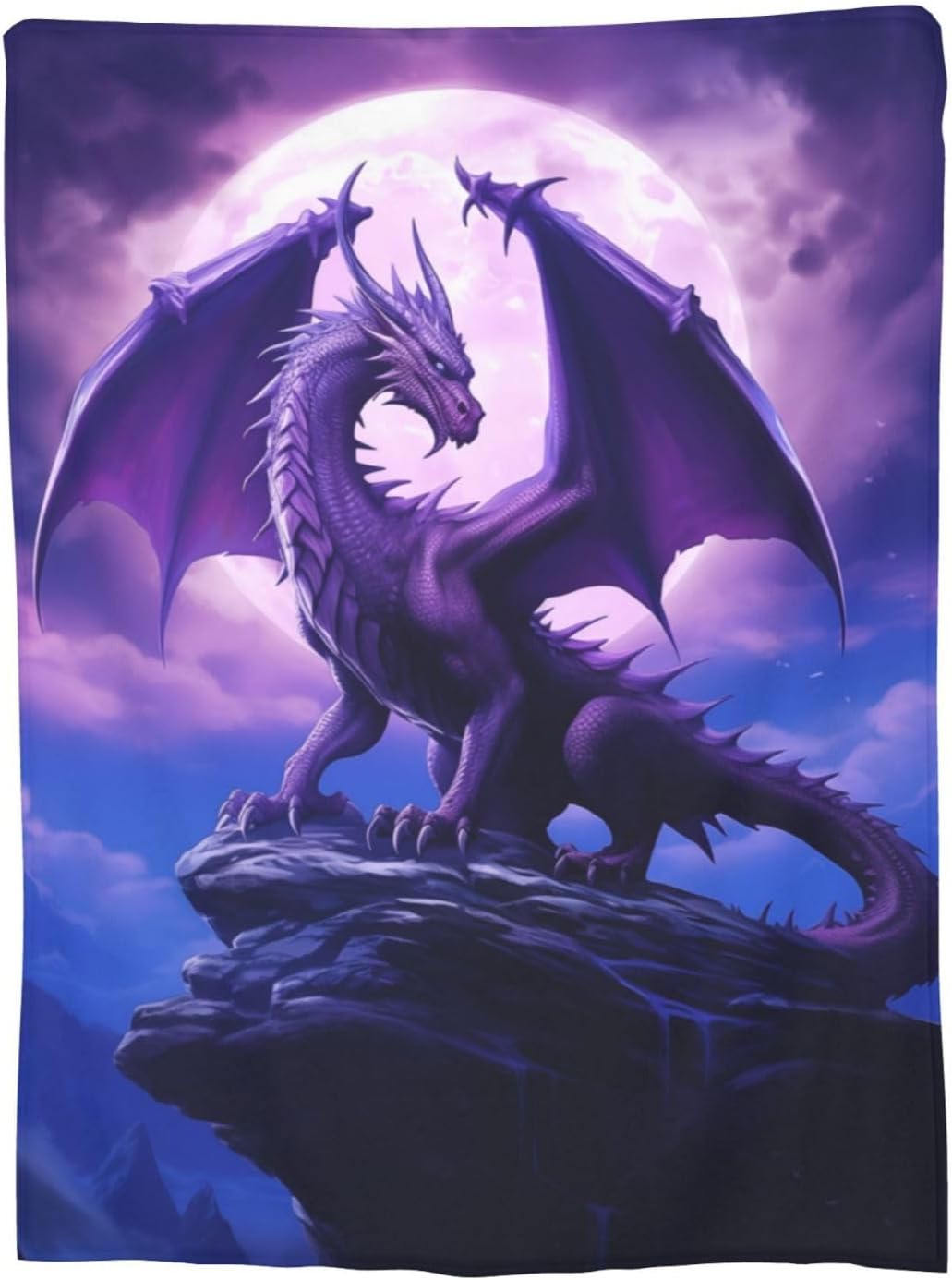 Fantasy Purple Dragon Blanket Gifts for Adults Boys Moon Cliff Flannel Throw Blankets Soft Comfy Lightweight for Home Decor Couch Bed Sofa 80x60 Inches