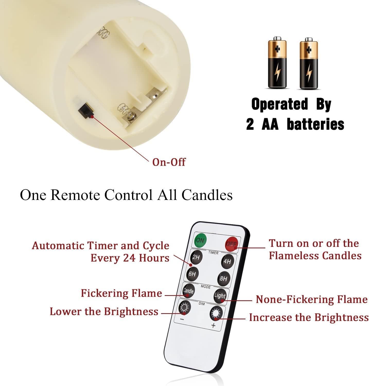 antizer Flameless Candles 6" Set of 2 Ivory Dripless Real Wax Pillars Include Realistic Dancing LED Flames and 10-Key Remote Control with 24-Hour Timer Function 400+ Hours by 2 AA Batteries