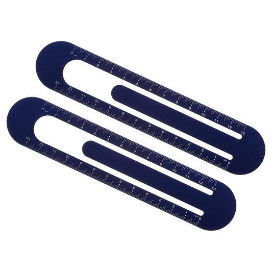 2pcs Metric Straight Ruler - [13cm] Aluminum Scales on Both Sides Metal Bookmark Clip Ruler Dark Blue for Measurement Drawing Engineer Office Classroom Use, 1mm Minimum Scale