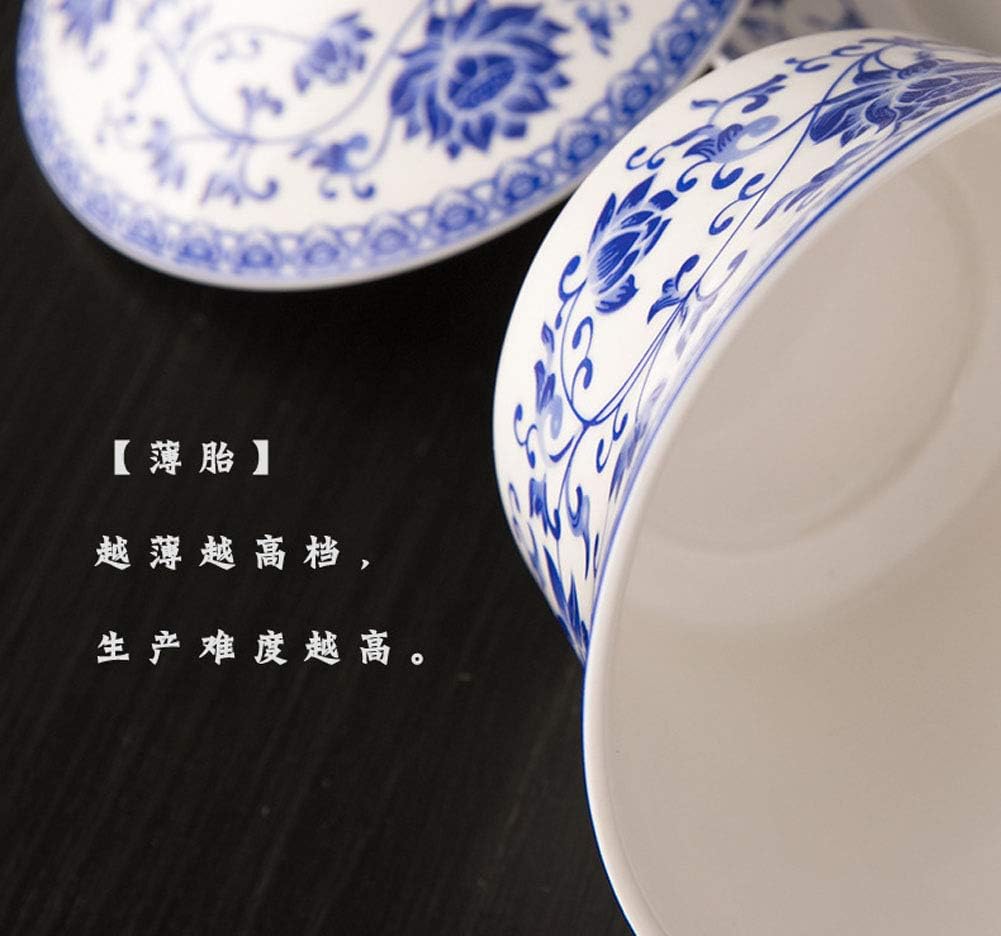 Liang baobao Traditional Gaiwan Tea Set with Lid and Saucer Blue Lotus Design Tea Cup Flower Porcelain Teacups 10oz