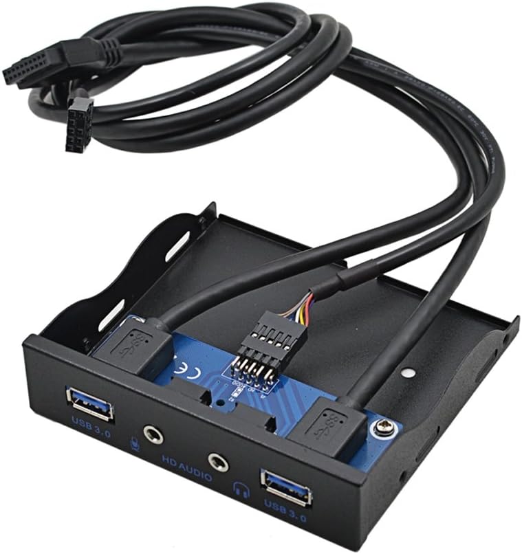 C-Zone 3.5" Floppy Bay High Speed 5 Gbps 20Pin 2 Port USB 3.0 Hub HD Audio 3.5mm Earphone Jack Mic Interface PC Front Panel Adapter