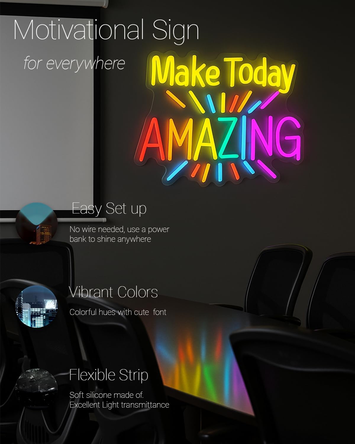 Make Today Amazing Neon Sign for Classroom Decor, Motivational Wall Light LED Sign, USB Powered Bedroom Study Decor, Birthday Gift for Children & Students