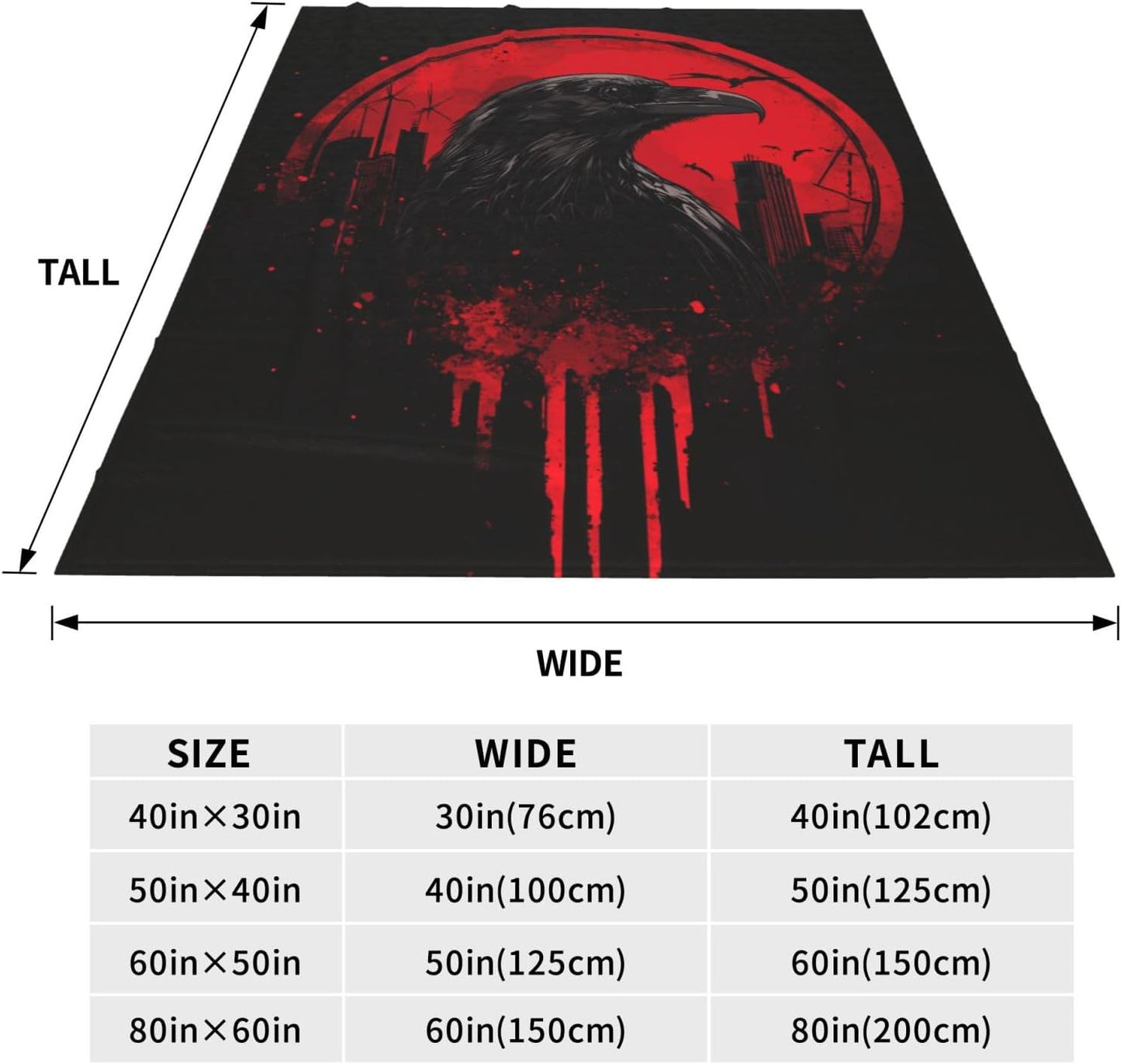 Raven Horror Blanket Flannel Throw Blanket Lightweight Soft Warm Cozy Travel Blanket for Bed Couch Sofa Living Room Bedroom Gift for Women Men Girls Boys All Season 60"x50"