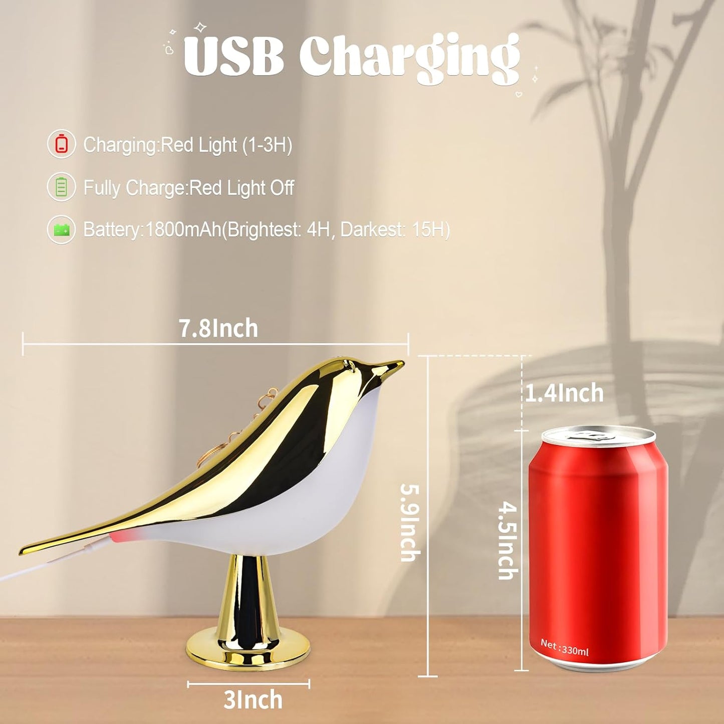 YOTOZU Small Bird Desk Lamp,3 Color Temperatures LED Night Light,Rechargeable Table Lamps Cordless Portable Lighting Bedside Lamp with Aroma Diffuser Function for Bedroom Decor Perfect Gifts(Gold)