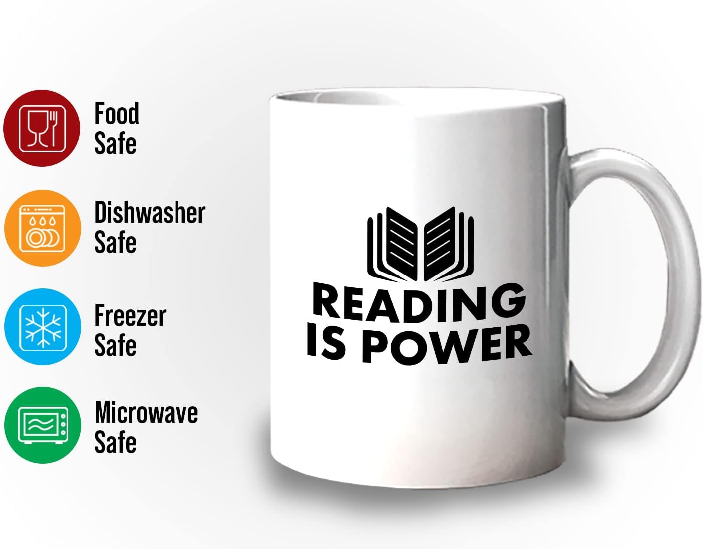 Book Lover Coffee Mug 11oz White - Reading is power - Literary librarian Literature Bookworm Historian Public Library Curator Bibliophile Bibliolater