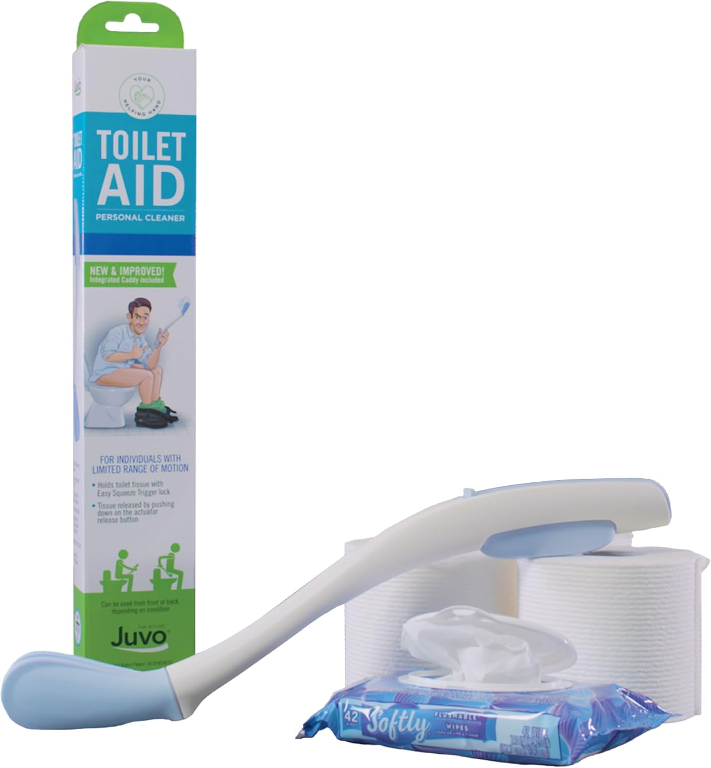 Juvo Toilet Aid - Personal Bottom Wiping Tool, Bathroom Mobility Aid for Disabled, Elderly, and Surgery Recovery - 18" long wand with hygienic cover