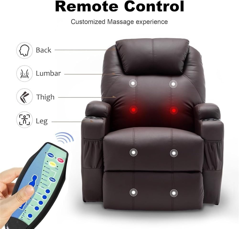 Home Theater 360° Swivel Recliner Chair with Heated Massage, Rocker Recliner with Remote Control & Cup Holder, Lazy Boy Lounge Chair for Adults, Living Room & Bedroom