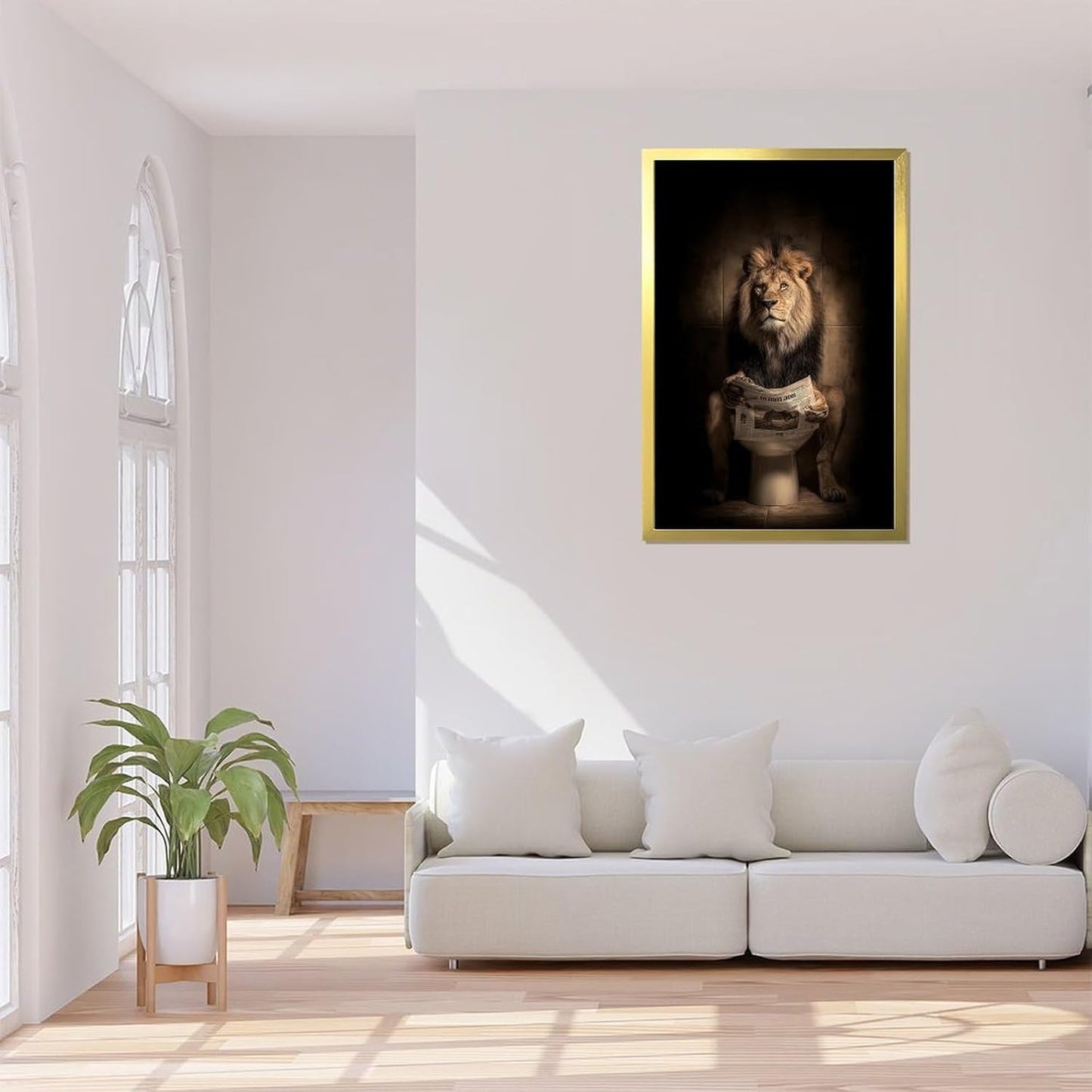 Rucatto An Abstract Art Poster Depicts A Lion Reading A Newspaper in A Toilet. Wall Art Paintings Canvas Wall Decor Home Decor Living Room Decor Aesthetic 12x18inch(30x45cm) Golden-style