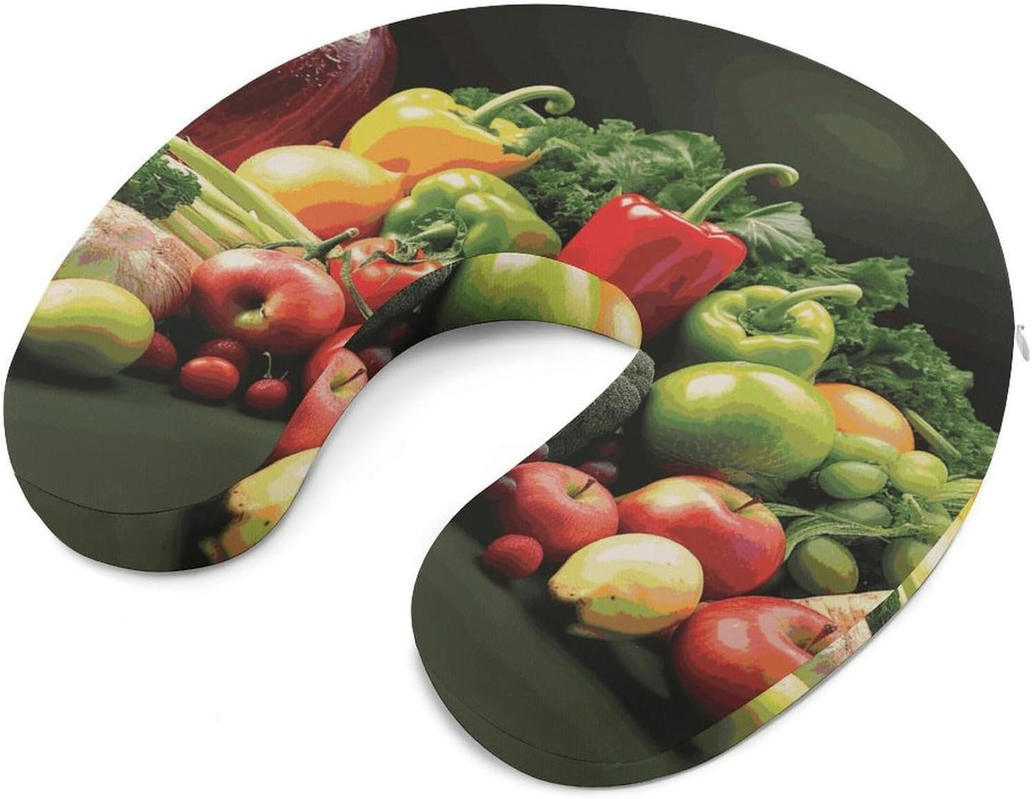 Fruits and Vegetables Neck Pillow Memory Foam U Shaped Pillows Portable Pillows for Shoulder Travel Head Support Pillow with Concealed Zipper for Airplane Car Home Office