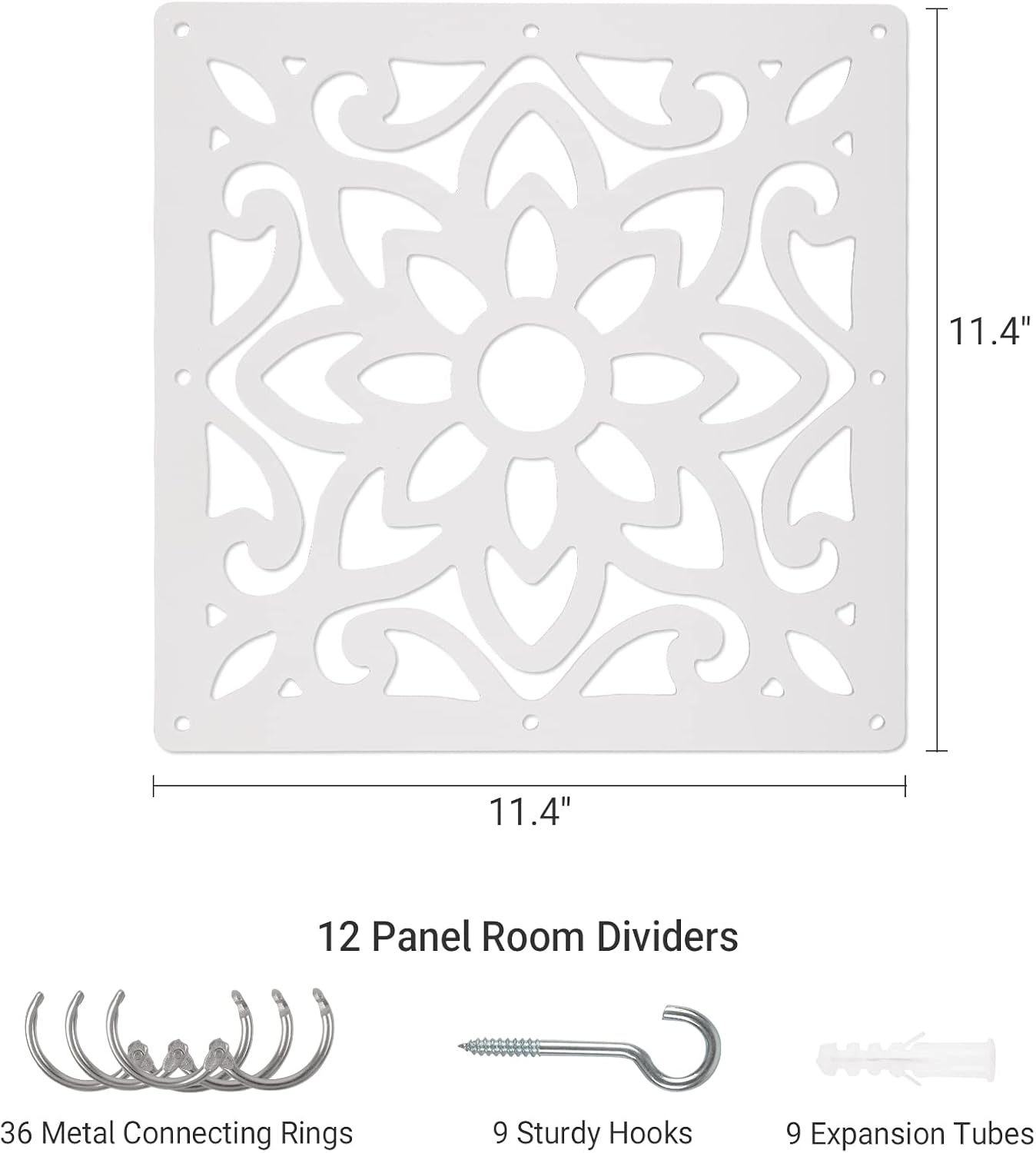 ANMINY 12 PCS Hanging Room Divider Decorative Thick Wall Screen Panels Floral Carving Pattern Hollow Out Design for Bedroom Living Dining Room Kitchen Office Restaurant Home Hotel Decor - White Flower
