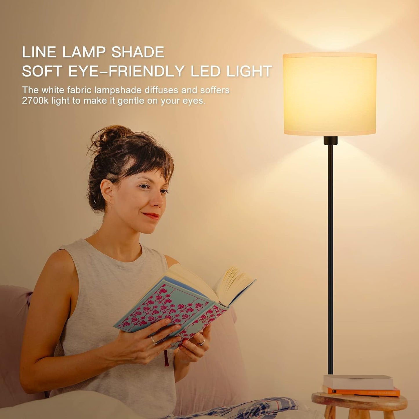 Floor Lamps for Bedroom, Small Standing Lamp with Bulb(12W, 2700K), White Lampshade, Foot Switch, Simple 59" Tall Pole Lamps for Kids Room/Girls Room/Boys Gift/Living Room/Classroom, Boho Reading Lamp