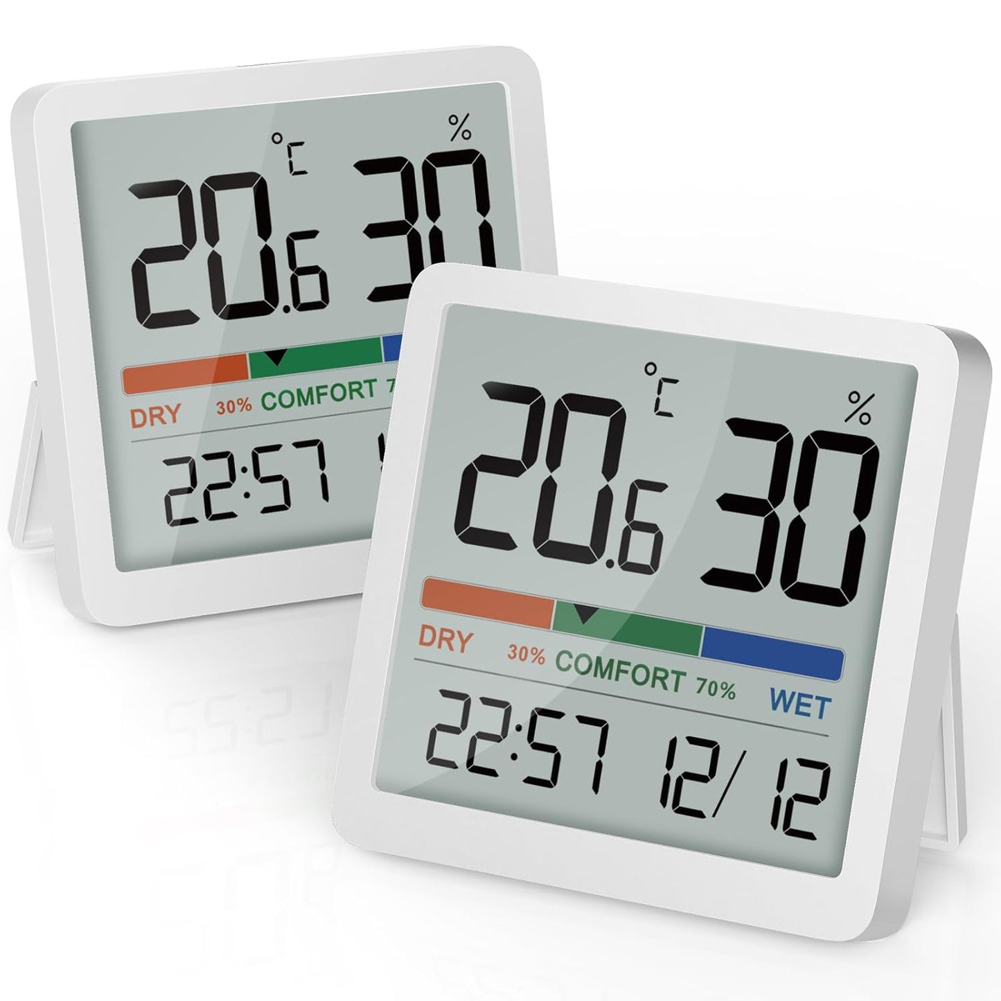 NOKLEAD 2-Pack Indoor Thermometer Hygrometer - Room Temp Gauge Humidity Monitor for Home, Magnetic, 3.3in Screen, Calibration & Air Comfort Indicator (Spare Battery Included)