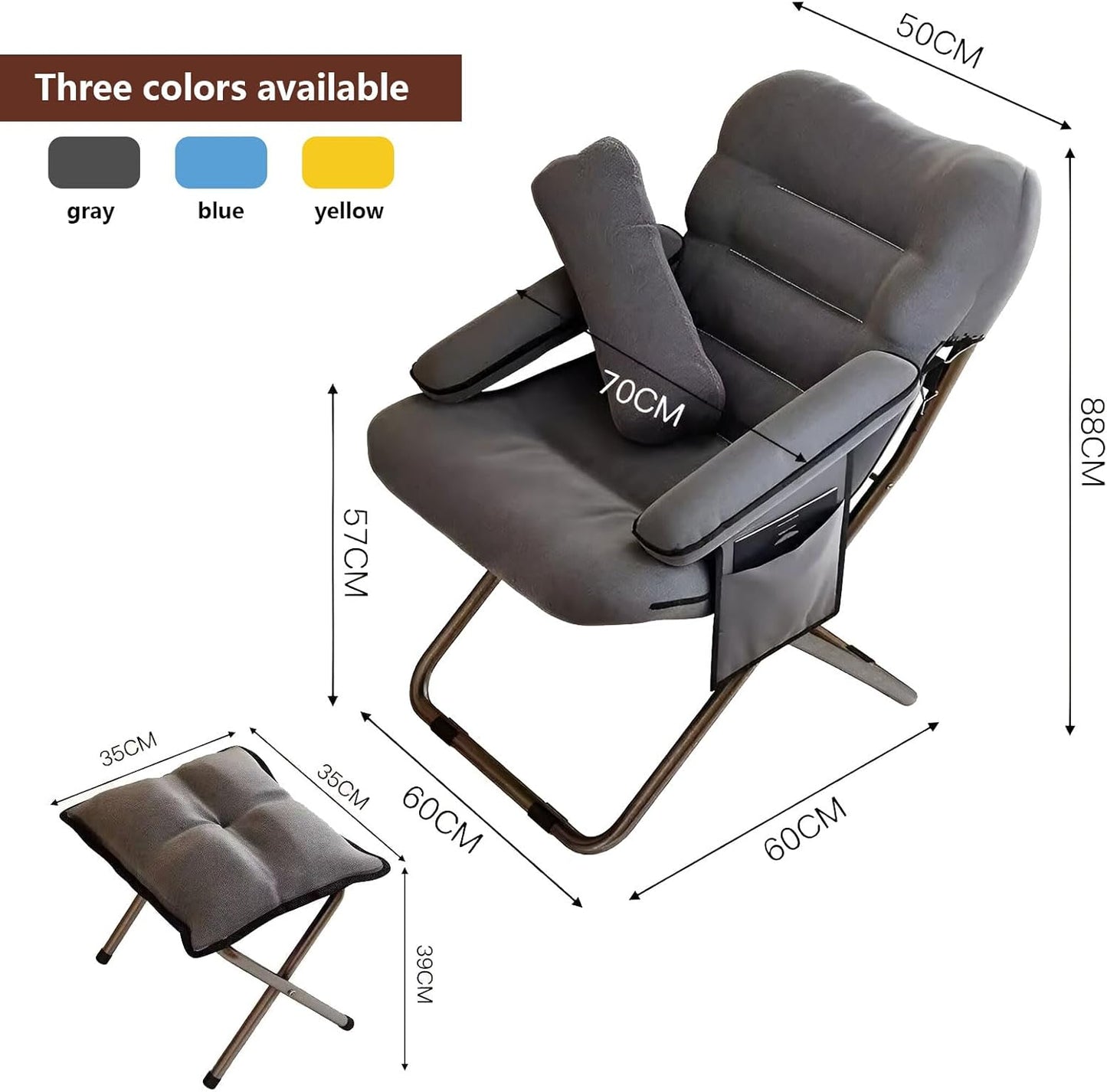 AIZYR Lazy Chair with Ottoman, Folding Lounge Reclining Sofa Chair Sofa Chair Set Reading Chair for Bedroom, Living Room, Dorm Room, Office,Grey
