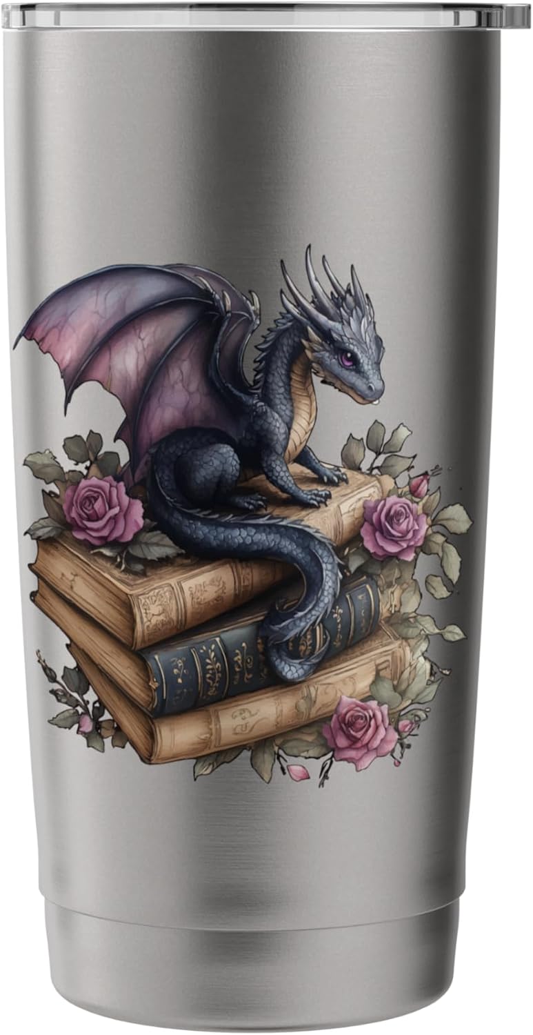 Fantasy Book Lover Bookworm Dragon Readers Reading Stainless Steel Insulated Tumbler