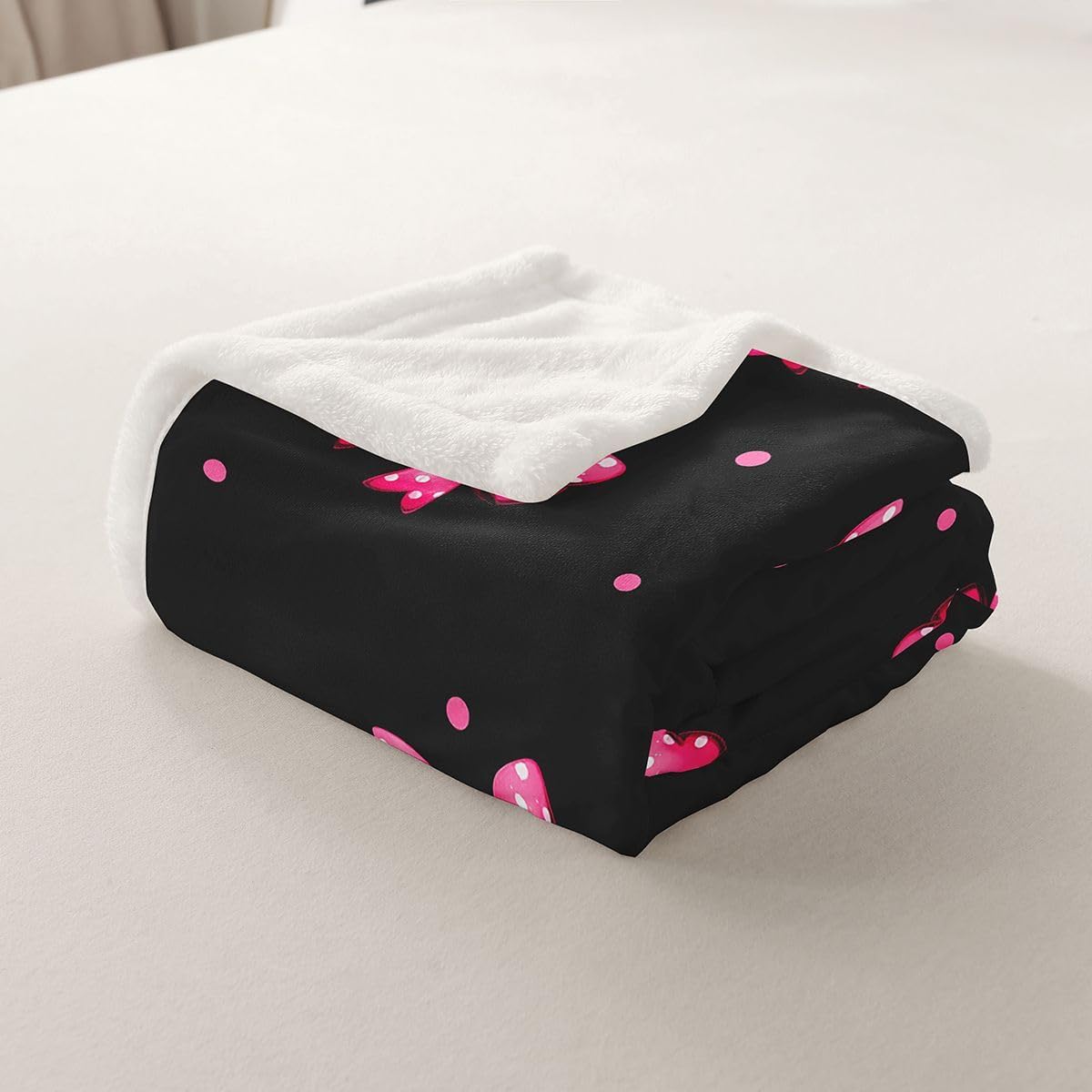 Feelyou Pink Bow Sherpa Throw Blanket for Couch Cute Polka Dot Super Soft Cozy Fleece Kawaii Bow Tie Blanket for Winter, Plush Throw Princess Decor Baby 30"x40" All Season