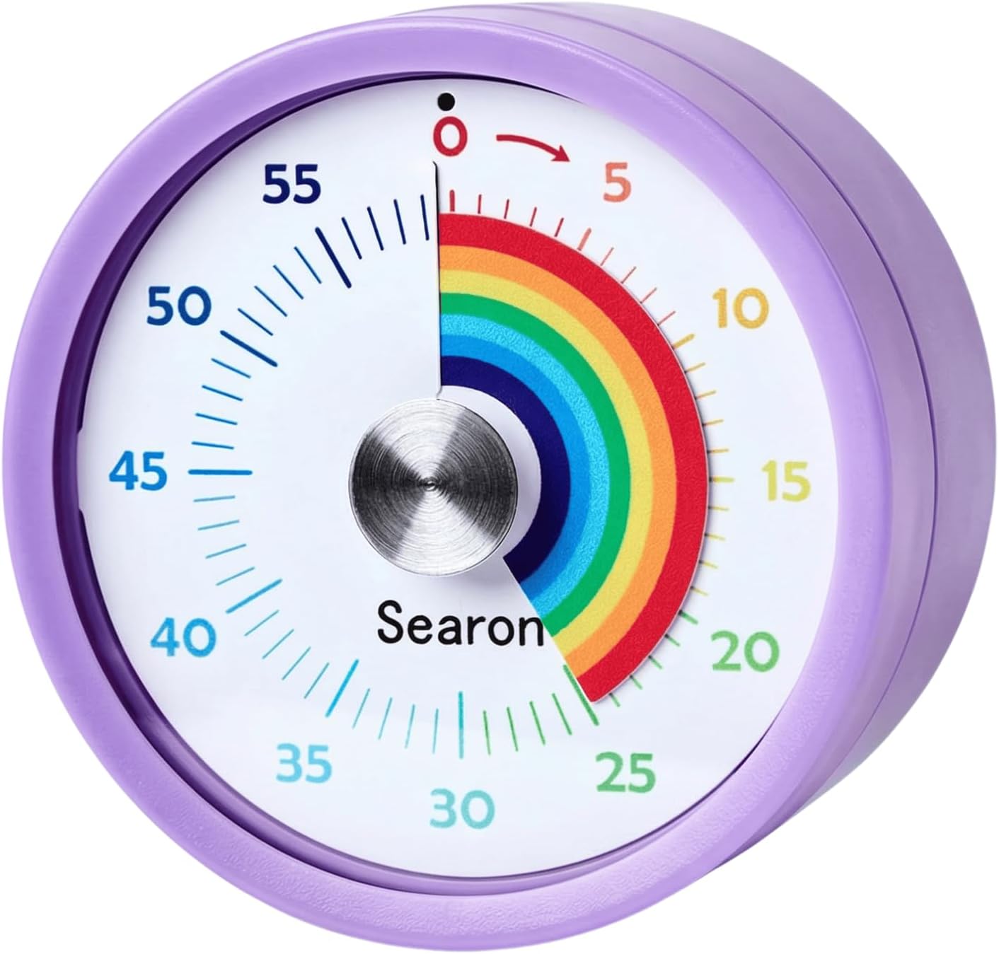 Searon Visual Timer for Kids with Magnet, Quiet 60 Minute Countdown Timer with Rainbow Disk, Sound or Silent LED Alert, for Homework, Reading, Study Time, Kitchen & Small Spaces (Purple)