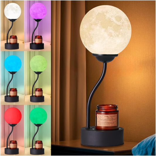 Candle Warmer Lamp with 7 Colors Moon Lamp, Electric Candle Warmer with Timer, Gifts for Mom, Vintage Wax Melt Warmer for Scented Wax for Jar Candle with Glass Cup, Metal Glass Resin Material