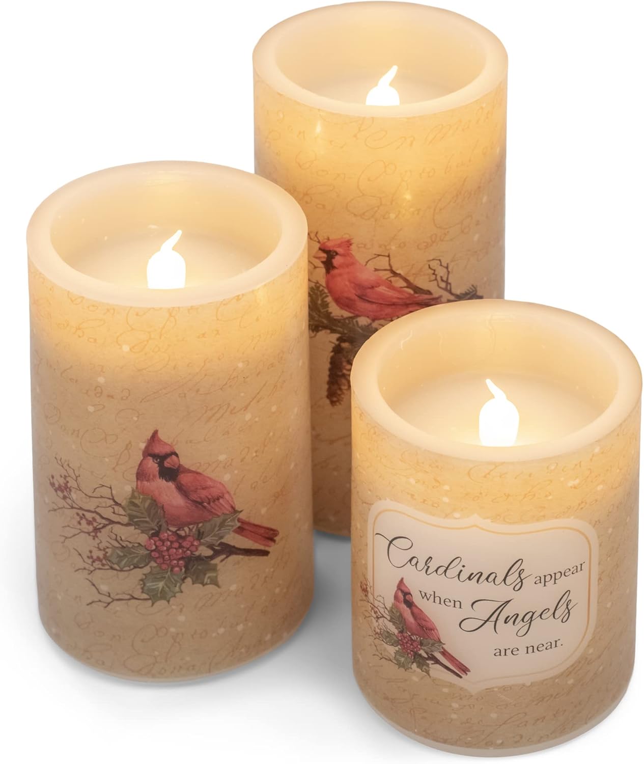 Elanze Designs Cardinal Birds and Angels Red 6 inch Wax LED Flameless Pillar Candles Set of 3