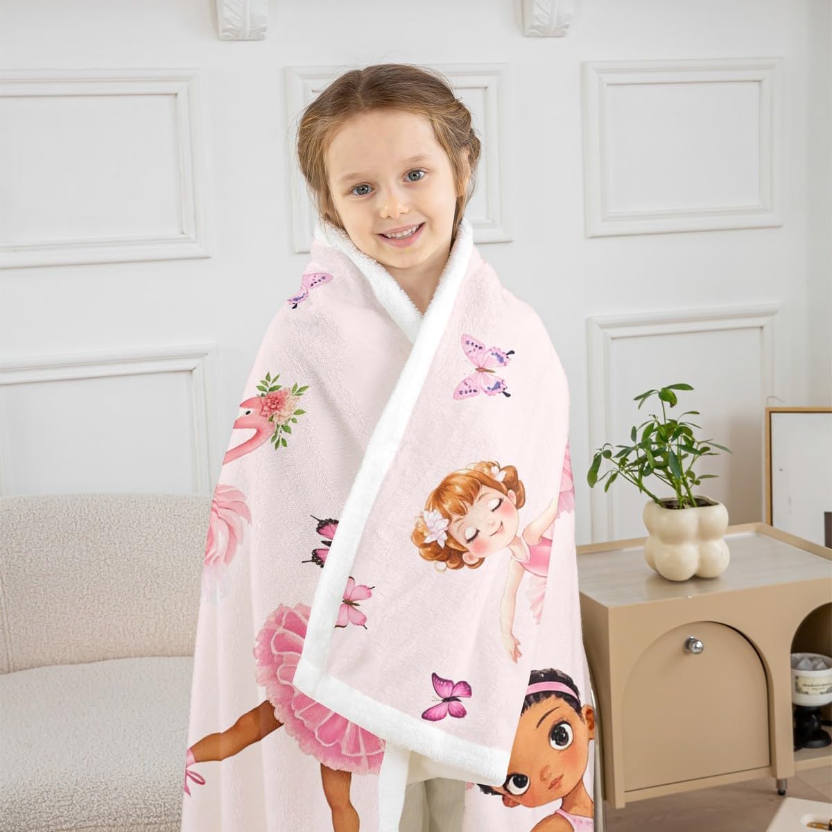Feelyou Kids Ballet Fleece Throw Blanket Pink Bow Tie Sherpa Blanket Boys Girls Dress Plush Blanket for Bed Sofa Couch Princess Teens Bedroom Decor Twin 60"x80"