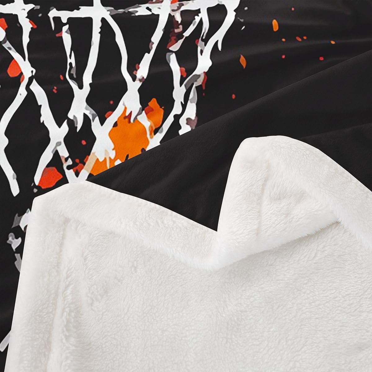 Feelyou Basketball Sherpa Throw Blanket for Couch Sports Super Soft Cozy Fleece Basketball Lover Blanket for Winter, Plush Throw Ball Game Baby 30"x40" Black Orange All Season