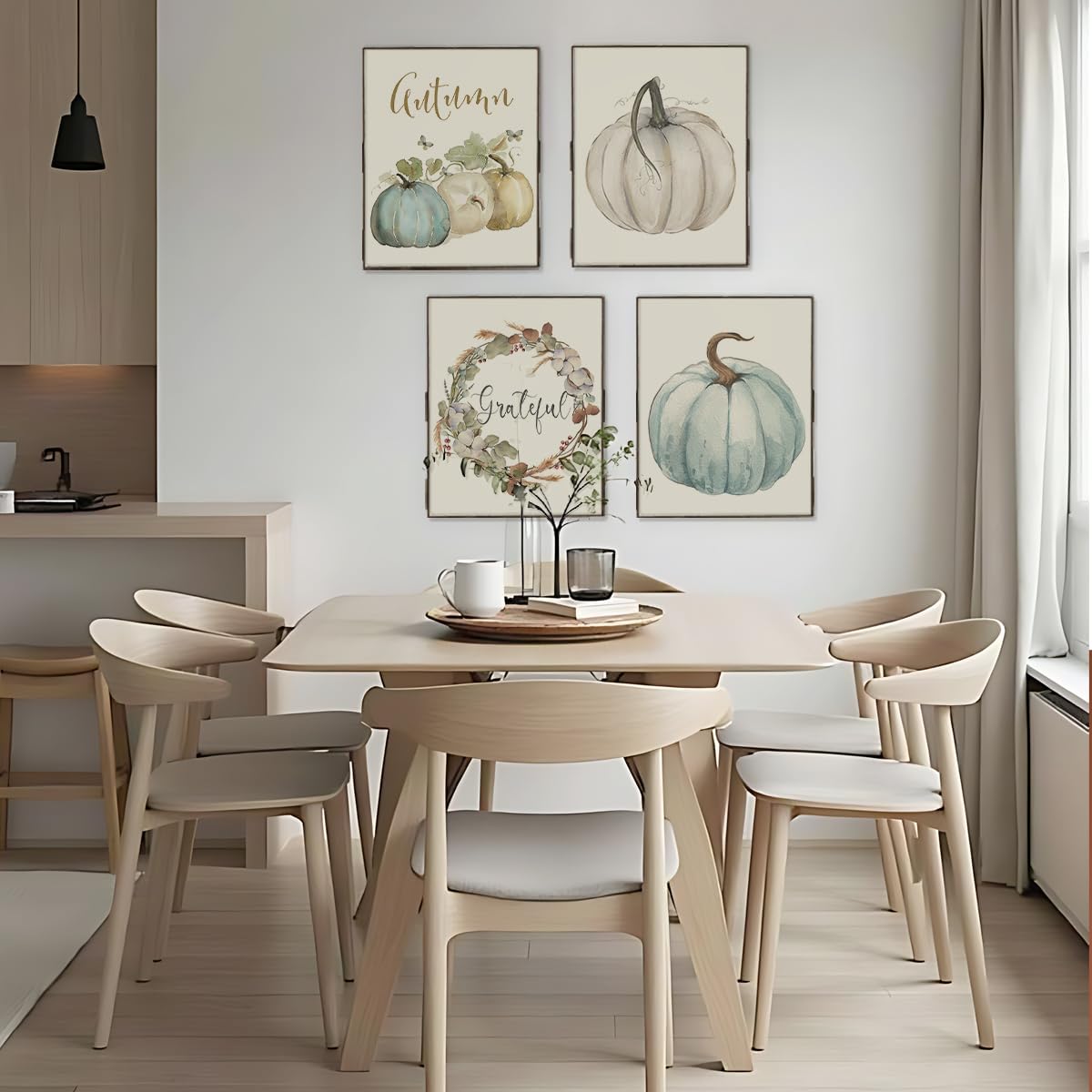 ETVISO Fall Wall Art Prints Decor Set of 4, Autumn Rustic Watercolor Pumpkin Floral Decor, Fall Decorations for Farmhouse Bedroom Living Room Home Porch Office, 8x10 (Unframed)