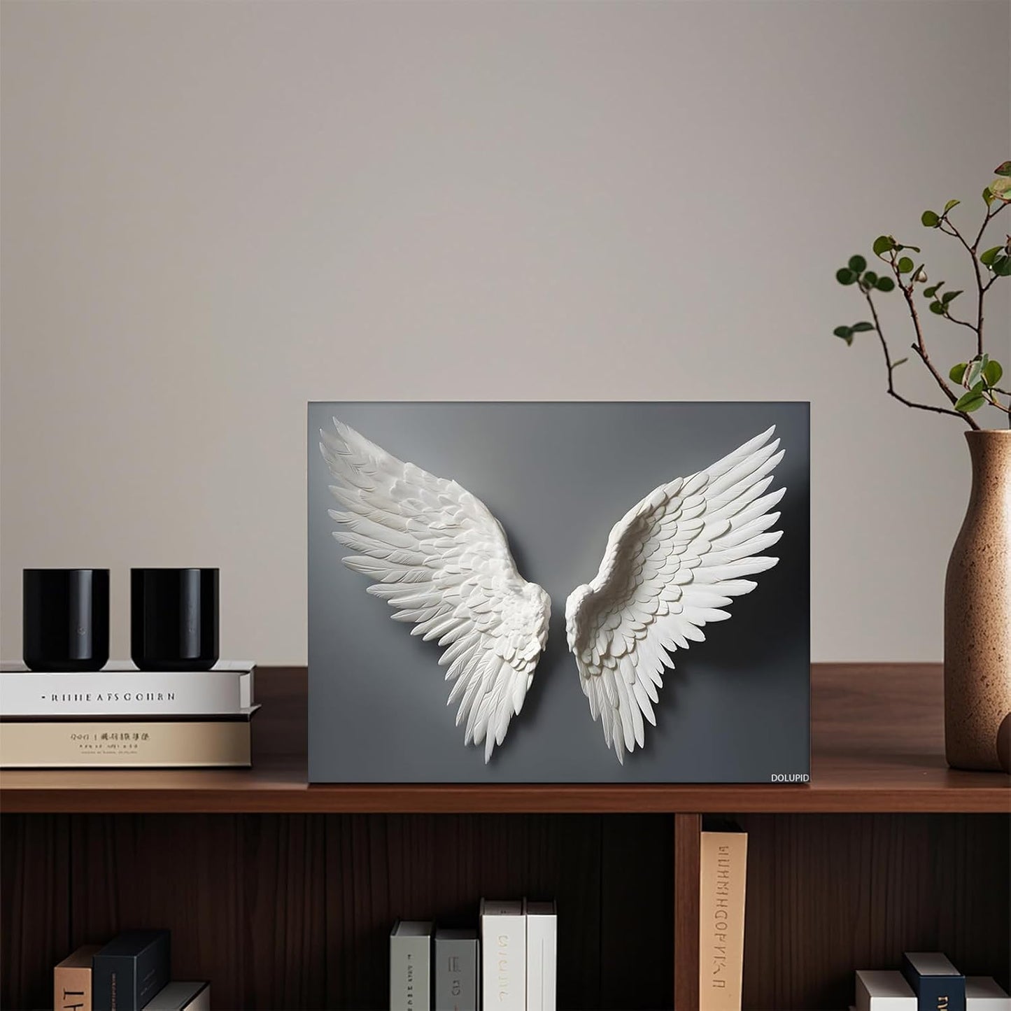 A Pair of White Angel Wing Wall Art Posters Pictures for Gallery Room Aesthetic Living Room Bathroom Bedroom Decor 8x10inch Framed