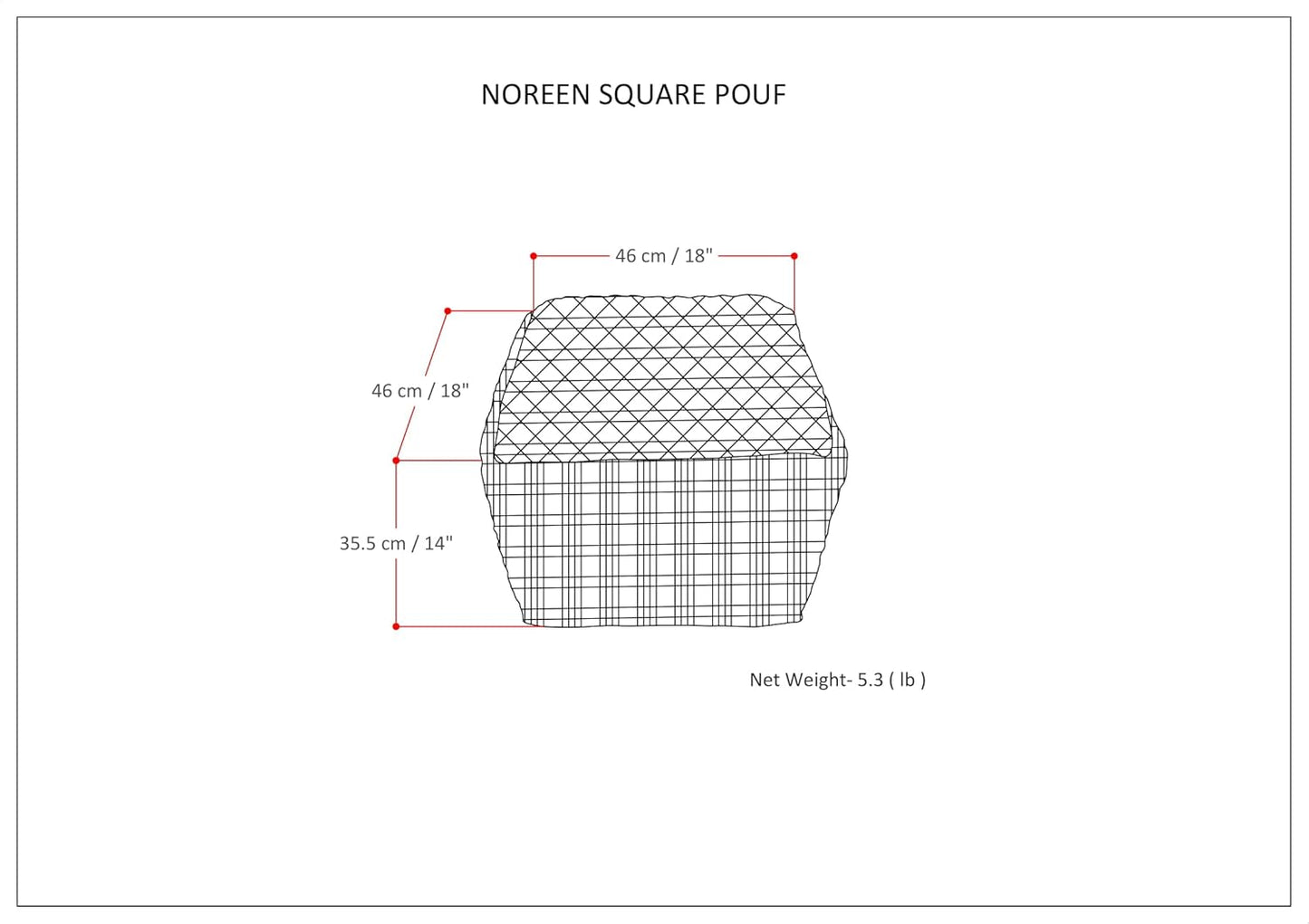 SIMPLIHOME Noreen Square Pouf - 18 inch Wide Upholstered Handwoven Cotton Ottoman in Light Blue and White, Boho Footstool or Extra Seating for Living Room with Polystyrene Filling, Assembled