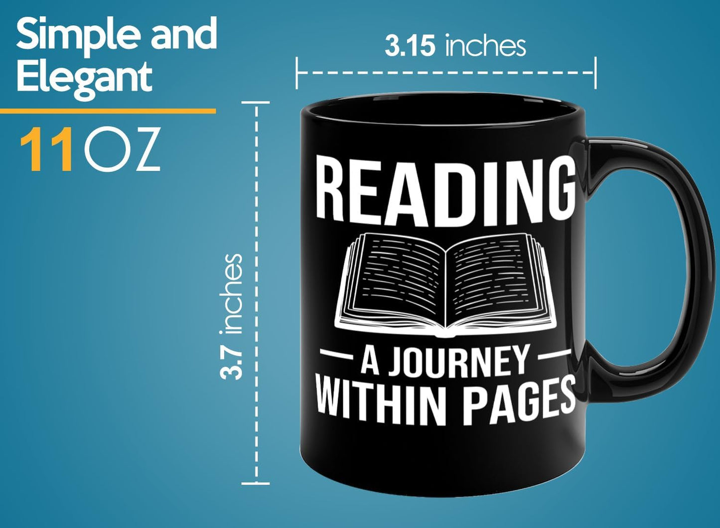 Book Lover Coffee Mug 11oz Black -Reading A Journey - Bookworm Literature Library Book Lover Reader Booked Editor Intellectual Studious