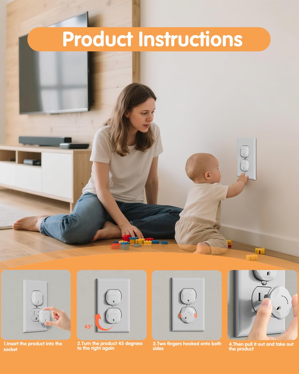Outlet Covers Baby Proofing, 24 Pack Plug Covers Baby Proofing, Outlet Plug Covers for US 3-Prong to Prevent Electric Shock, Outlet Covers for Home, Office, School, Kindergarten, White
