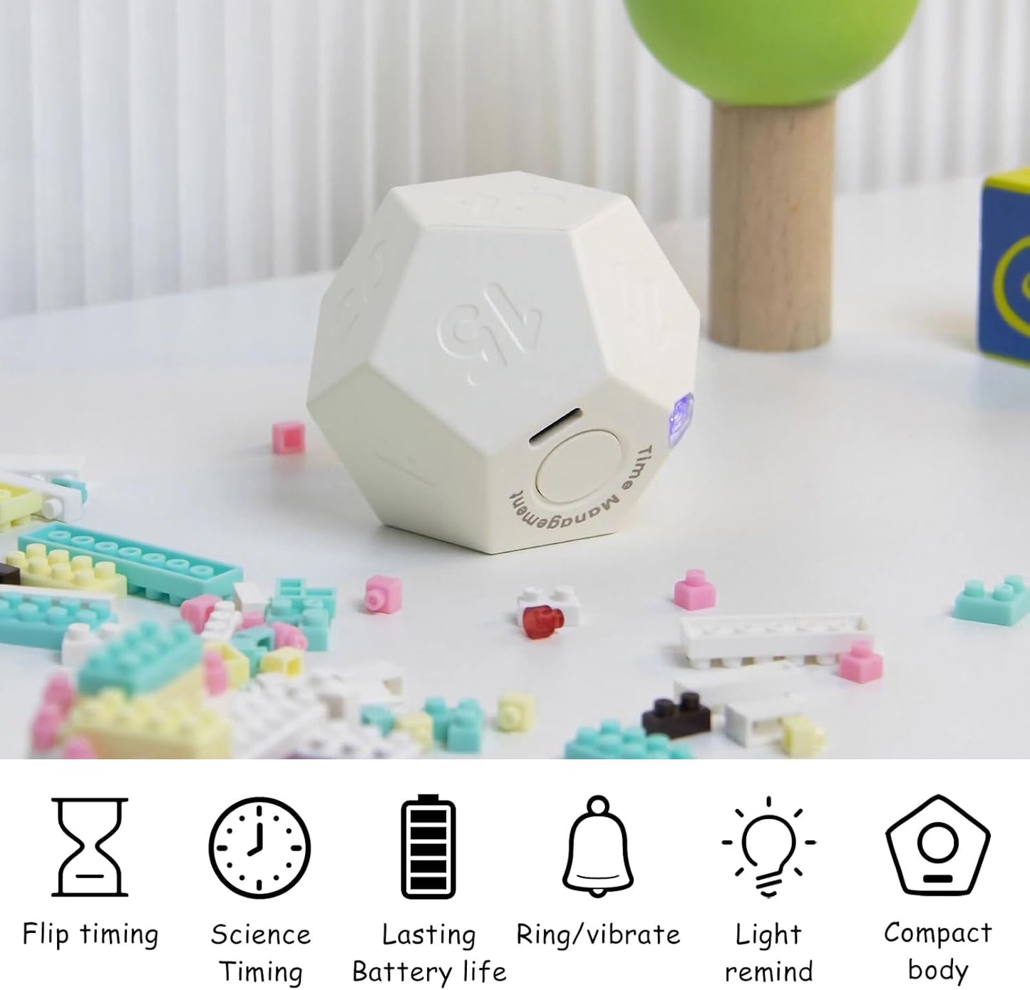 Mini Cube Timer - Rechargeable Pomodoro Timer with 11 Preset Times, Sound/Vibrate/Light Alarm for Work, Study & Cooking