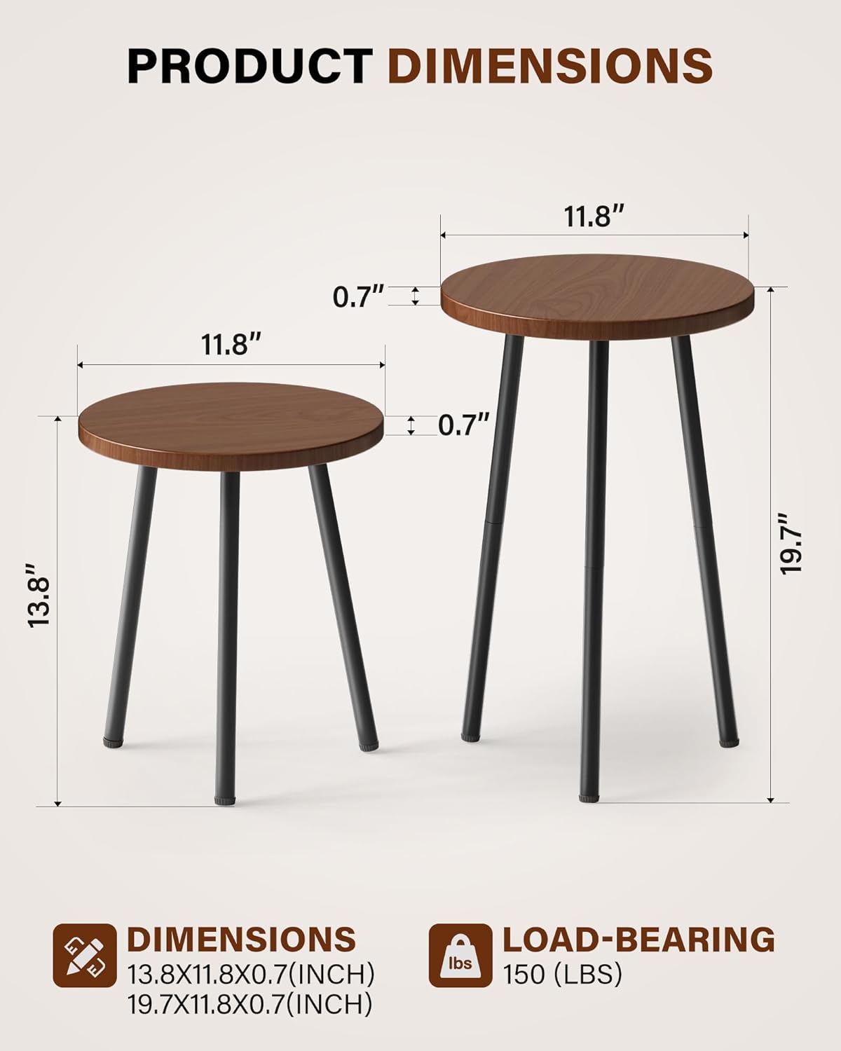 Plant Stand Indoor 2 Pack: Plant Table 14''&20'' Wooden & Metel Heavy Duty Stands for Flower Lovers - Mid Century Modern Design Stool for Bedroom/Living Room/Patio/Garden