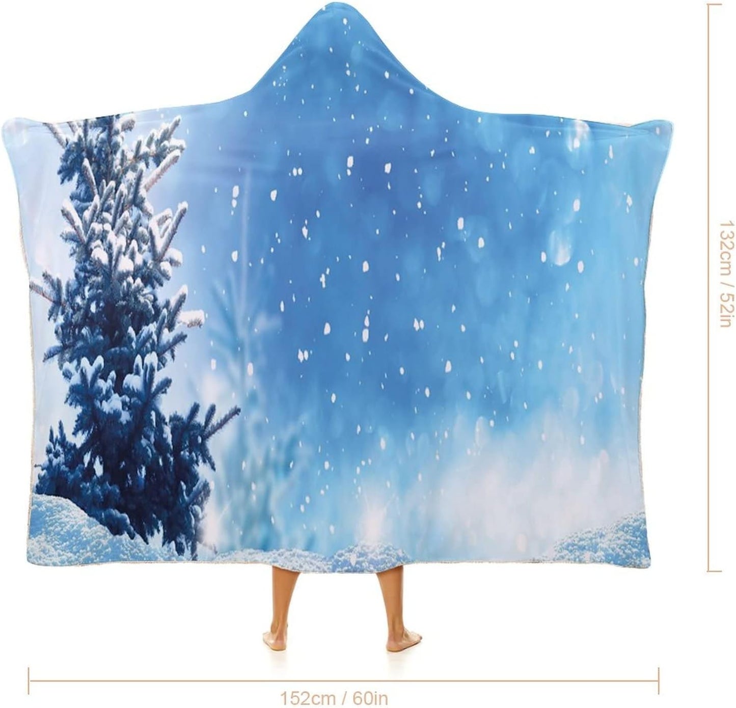 Throw Blankets, Winter Women Men Hooded Blanket, Artistic Rendition of Snowy Season of Year Fro Pine, Soft Warm Cozy, 40 x 50inches, Studying Reading Snuggling Napping Office, Multicolor